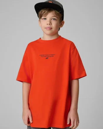 Tricou copii  lejer, imprimeu, portocaliu, material gros