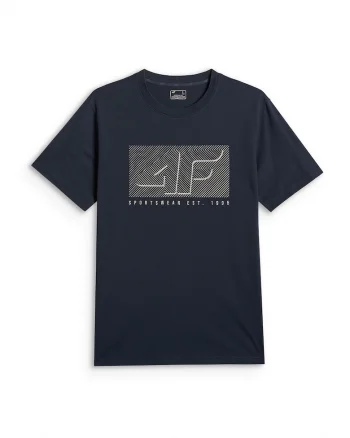Tricou barbati  regular, imprimeu, bleumarin, bumbac,