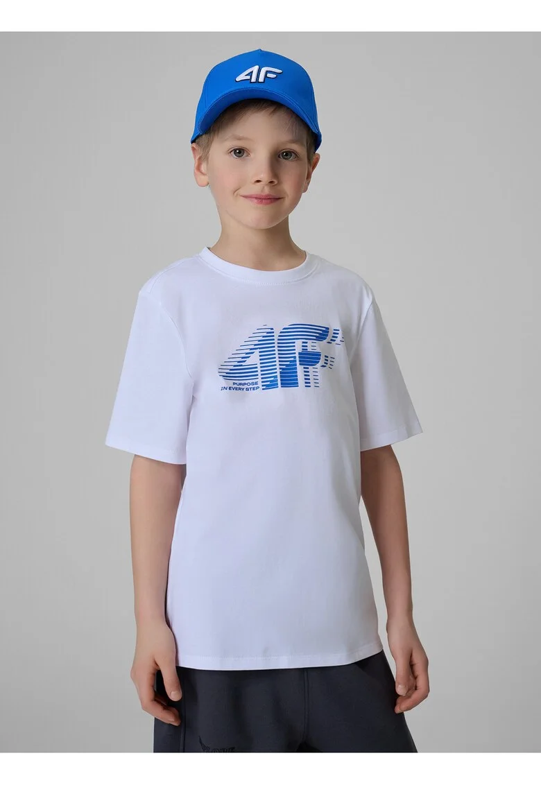 Tricou copii,  regular, imprimeu sportiv, alb, bumbac