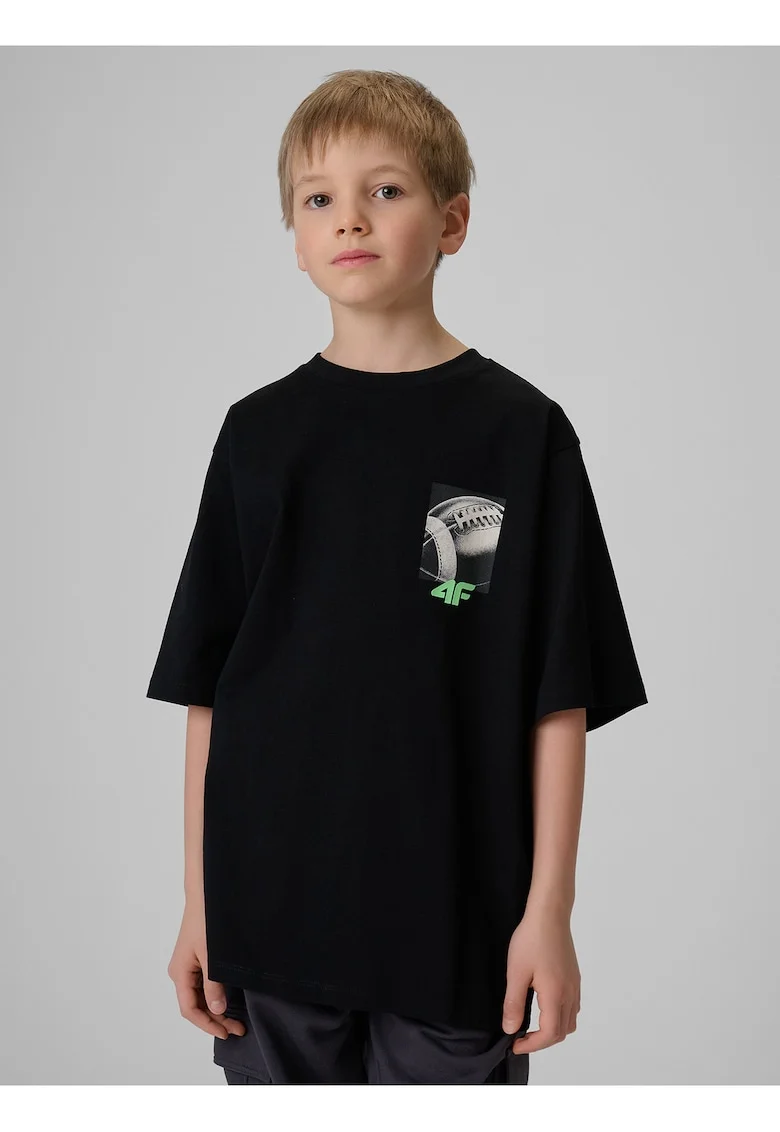 Tricou de copii  croiala lejera, imprimeu, negru, bumbac