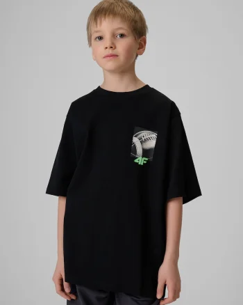 Tricou de copii  croiala lejera, imprimeu, negru, bumbac