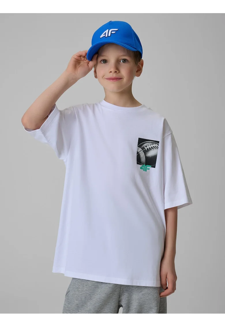 Tricou copii  croiala lejera, imprimeu, alb, bumbac