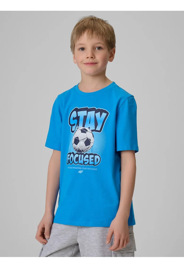 Tricou copii,  regular, imprimeu sportiv, albastru, bumbac