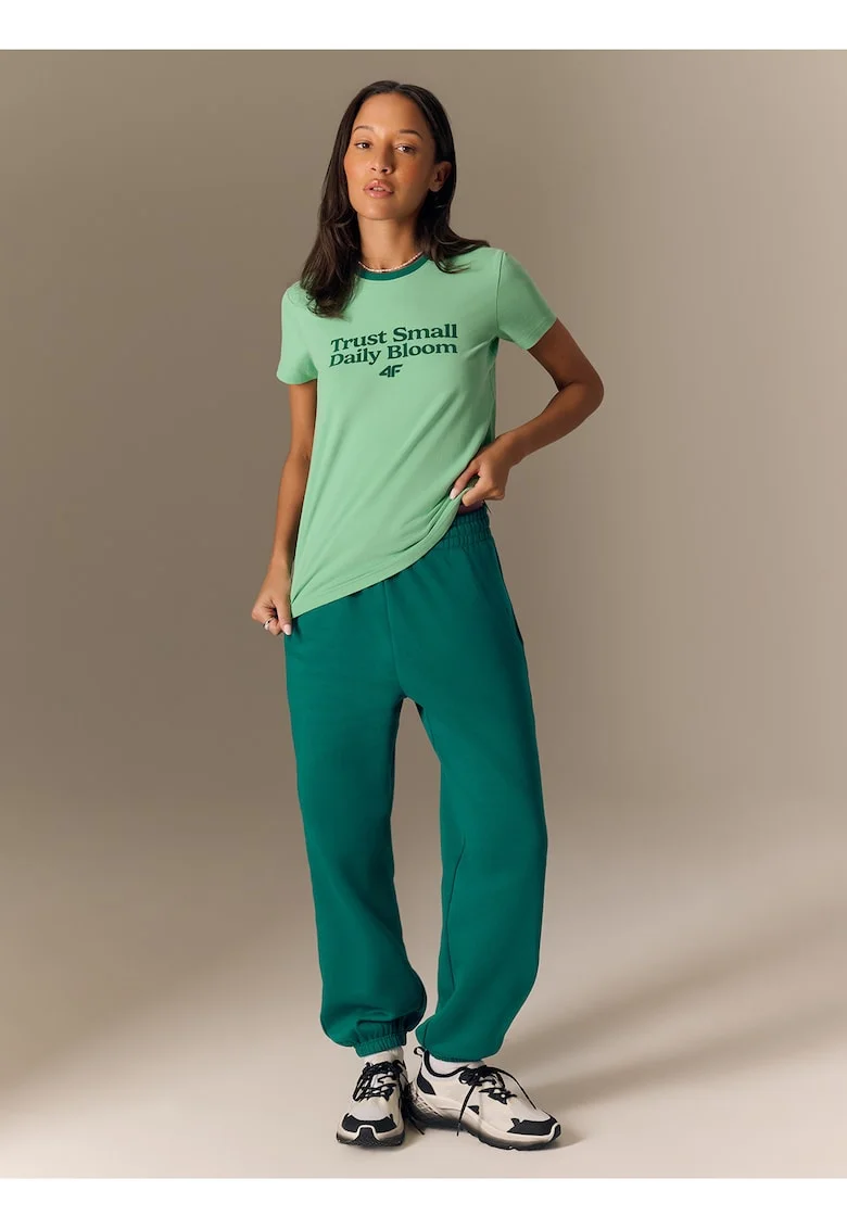 Tricou dama  regular, cu imprimeu, verde, bumbac,