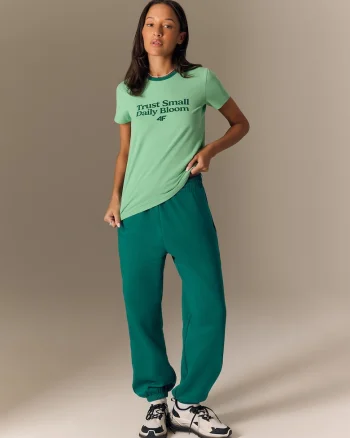Tricou dama  regular, cu imprimeu, verde, bumbac,