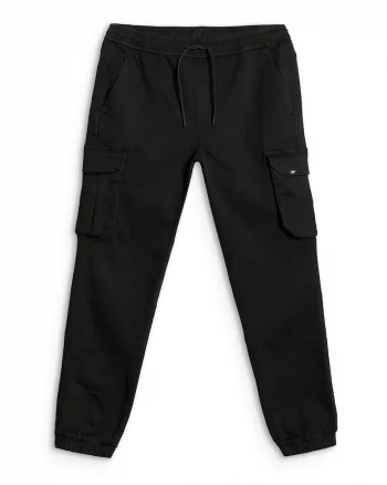 Pantaloni barbati,  casual cargo, negru, tricot imita denimul, talie reglabila