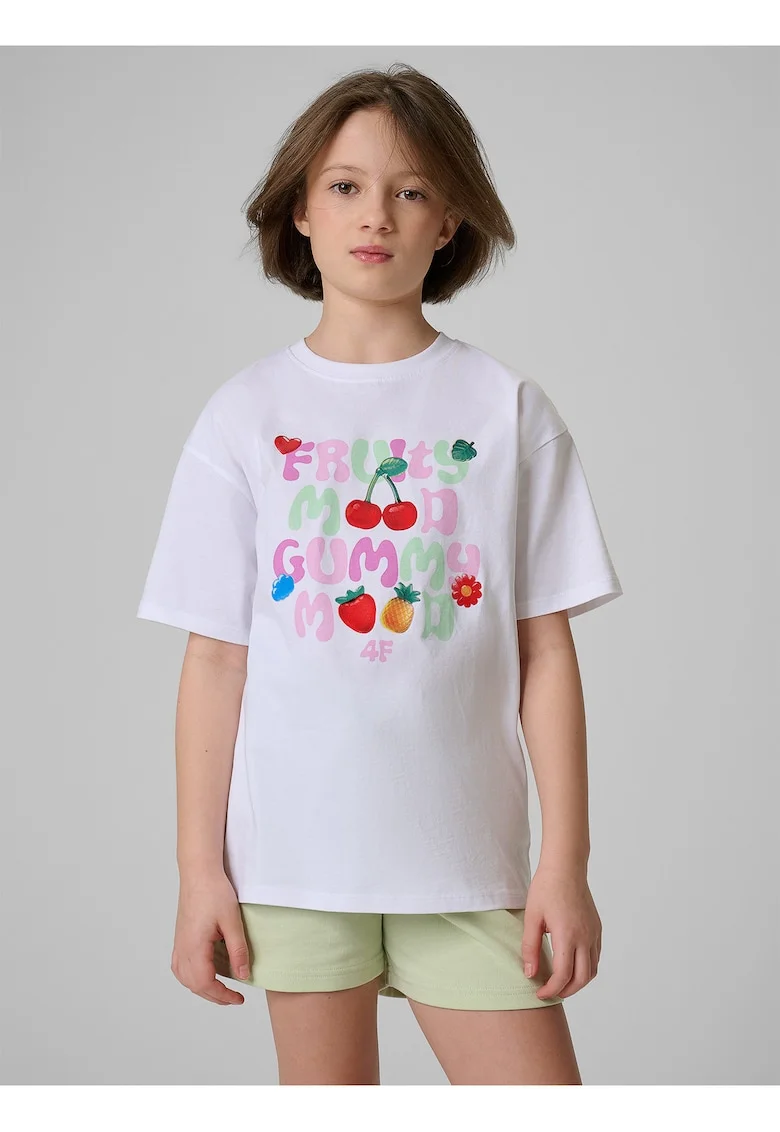 Tricou copii,  bumbac, croiala lejera, alb
