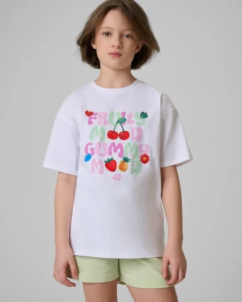 Tricou copii,  bumbac, croiala lejera, alb