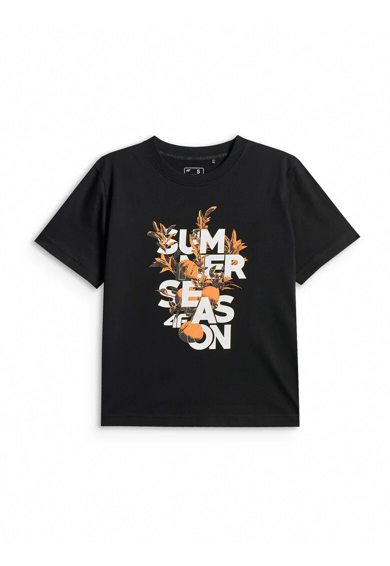 Tricou dama  boxy, bumbac, lejer, cu imprimeu, negru