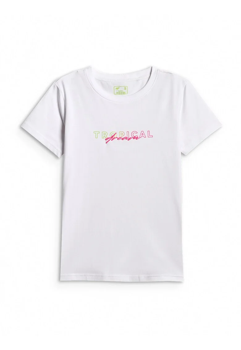 Tricou dama  slim, imprimeu, alb, bumbac