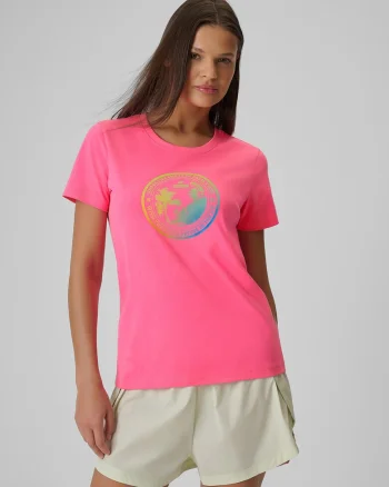 Tricou dama  regular, imprimeu, roz, bumbac