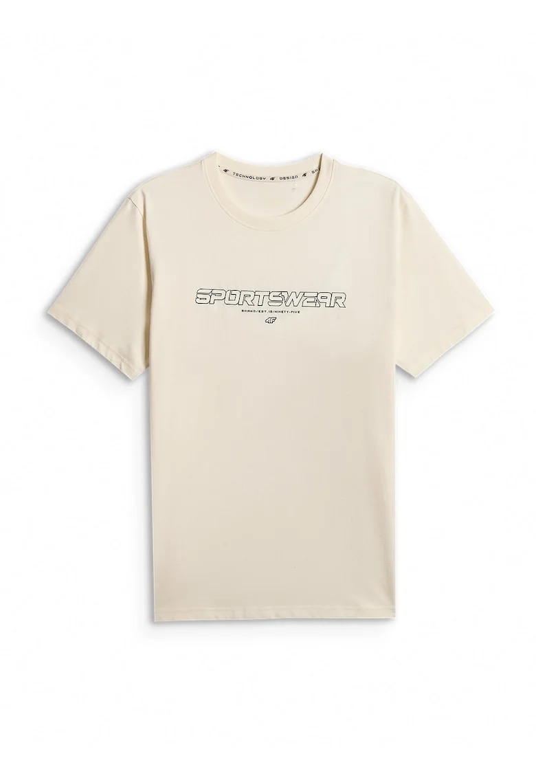 Tricou barbatesc  regular, imprimeu, bej, bumbac