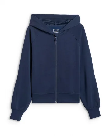 Hanorac dama  cu gluga si fermoar, bleumarin, material modal