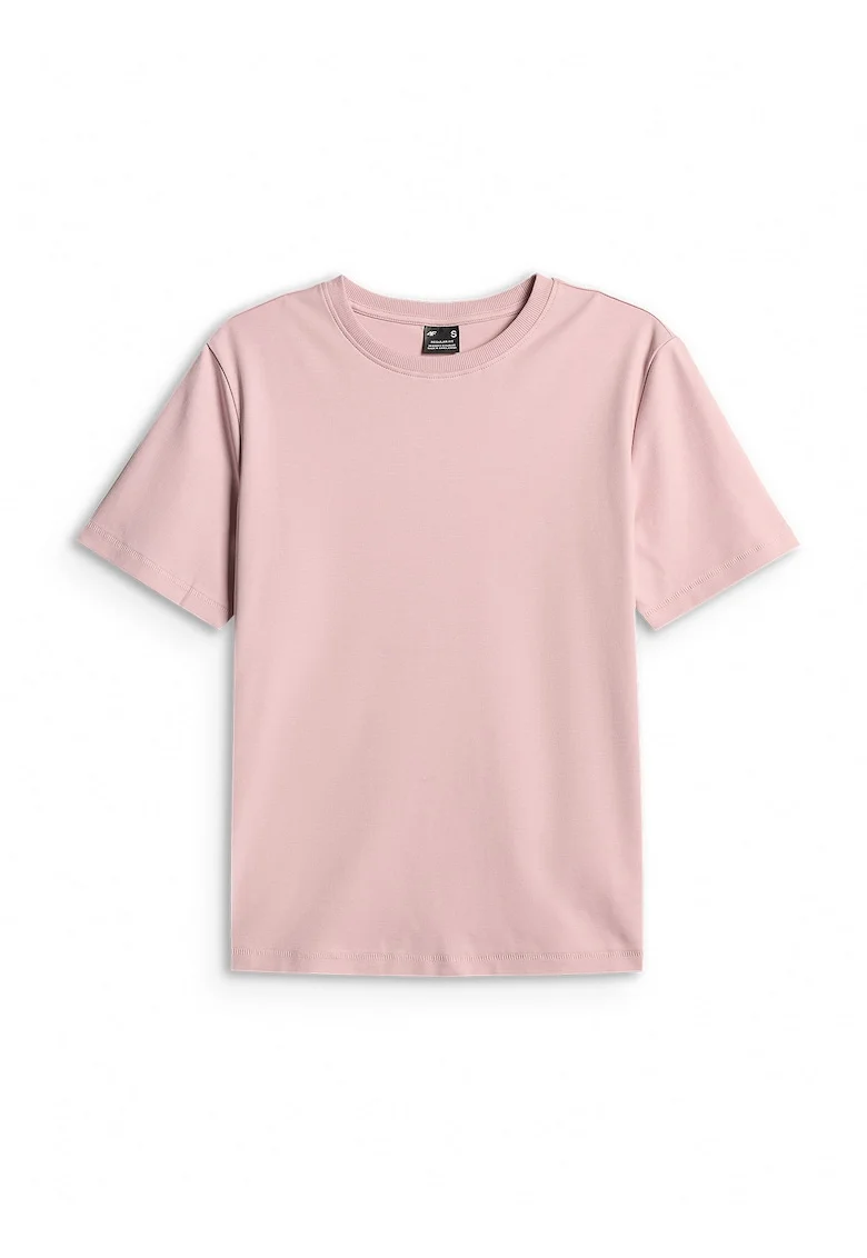 Tricou dama  regular, roz, material de grosime medie, croiala lejera, bumbac