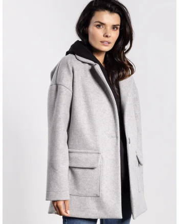 Palton pentru dama,  oversize, gri, poliester, cu buzunare