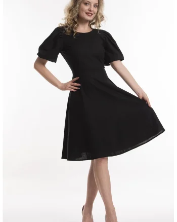 Rochie evazata de in cu maneci scurte, Negru