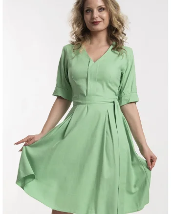 Rochie evazata de in cu buzunare, Verde deschis