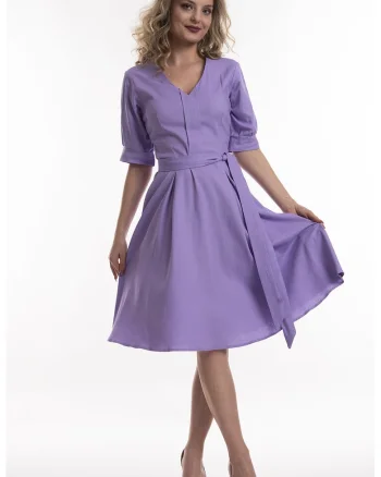 Rochie evazata de in cu buzunare, Violet deschis