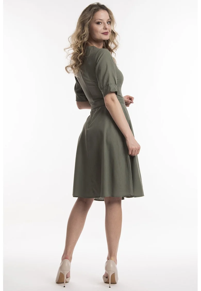 Rochie evazata de in cu buzunare, Kaki