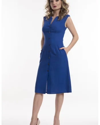 Rochie de in cu nasturi, Albastru safir