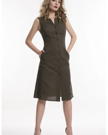 Rochie de in cu nasturi, Kaki inchis