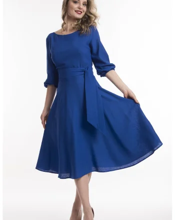 Rochie midi de in cu cordon, Albastru royal