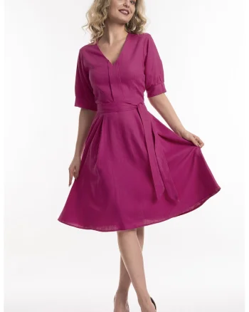 Rochie evazata de in cu buzunare, Fucsia