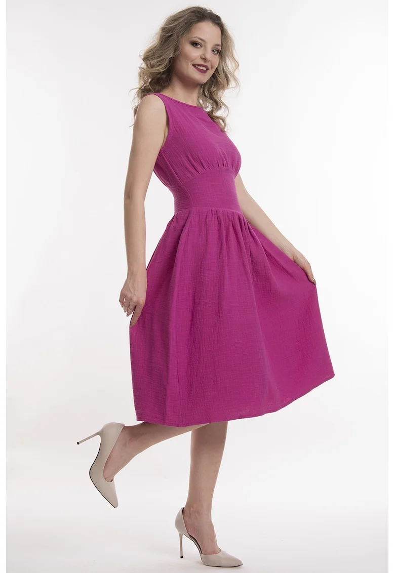 Rochie fara maneci cu fronseuri, Fucsia