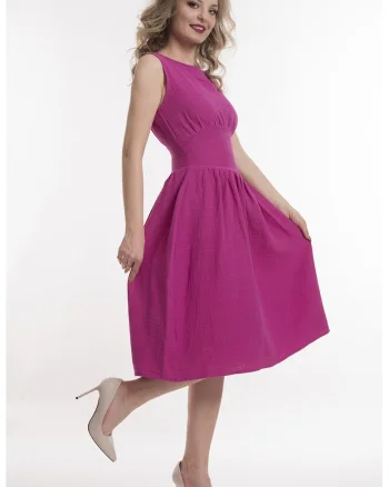 Rochie fara maneci cu fronseuri, Fucsia
