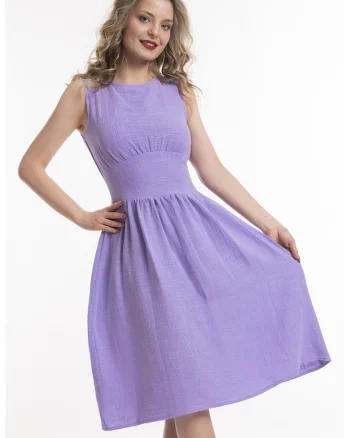 Rochie fara maneci cu fronseuri, Violet deschis