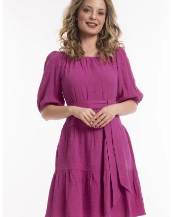 Rochie evazata cu cordon, Fucsia