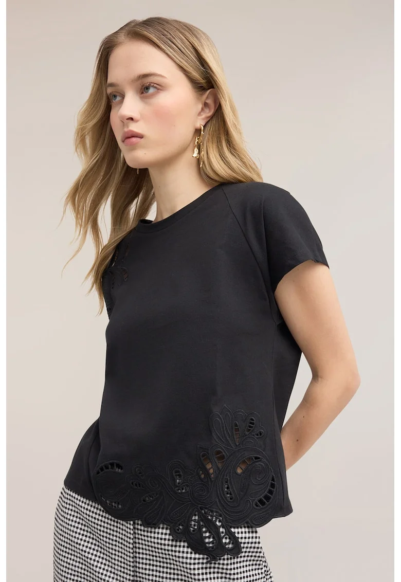 Tricou cu broderie Anglaise, Negru