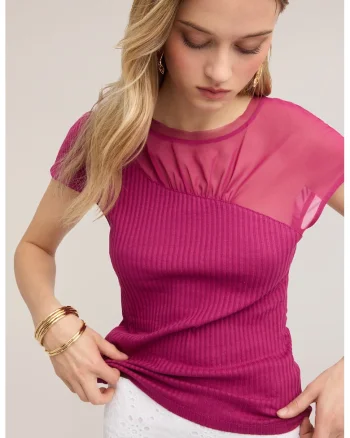 Tricou din bumbac cu model uni, Fucsia