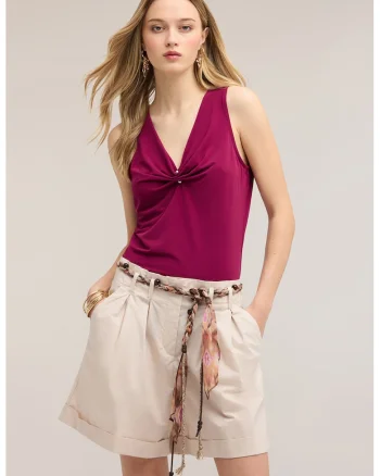 Bluza cu decolteu in V si model uni, Visiniu inchis