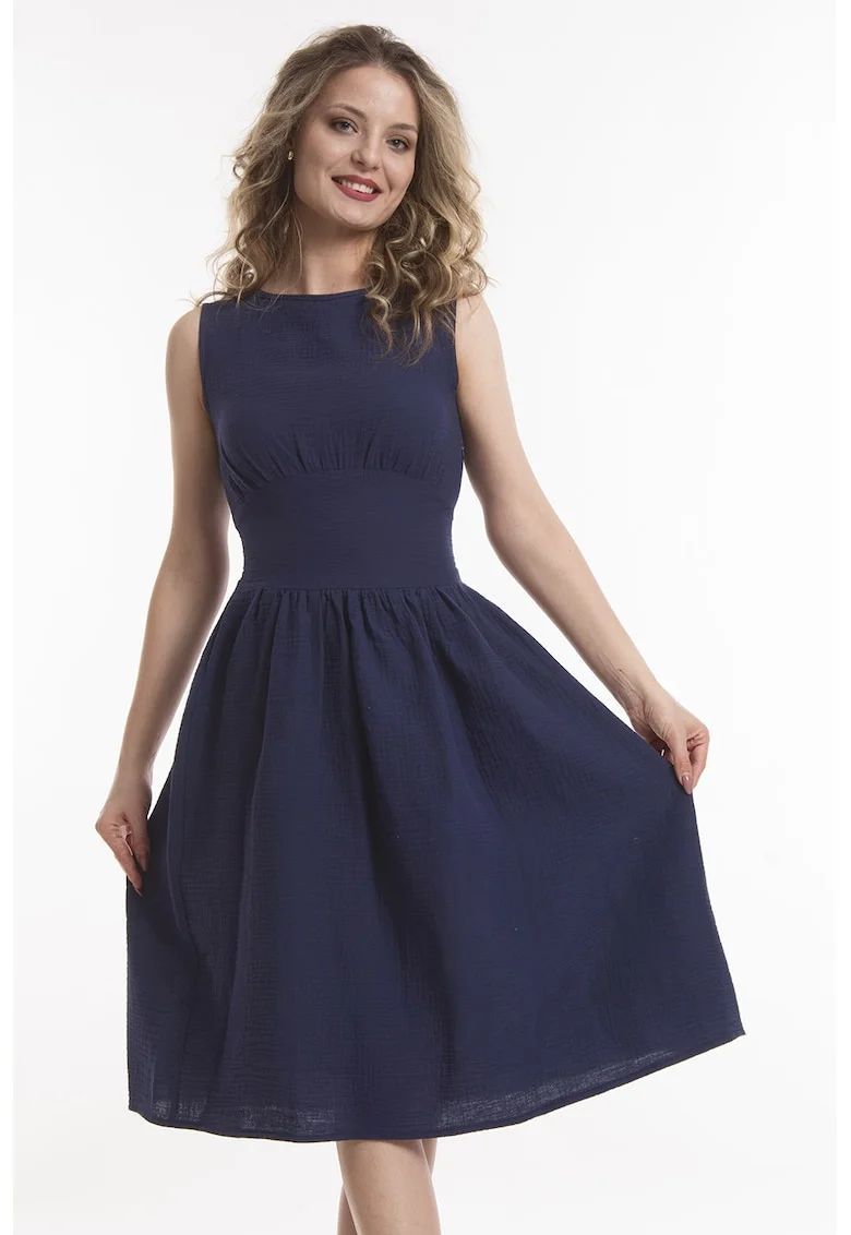 Rochie fara maneci cu fronseuri, Bleumarin stins