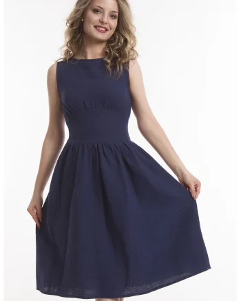 Rochie fara maneci cu fronseuri, Bleumarin stins