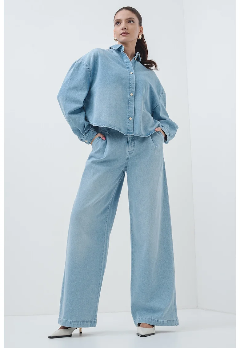 Camasa lejera din denim, Albastru deschis melange