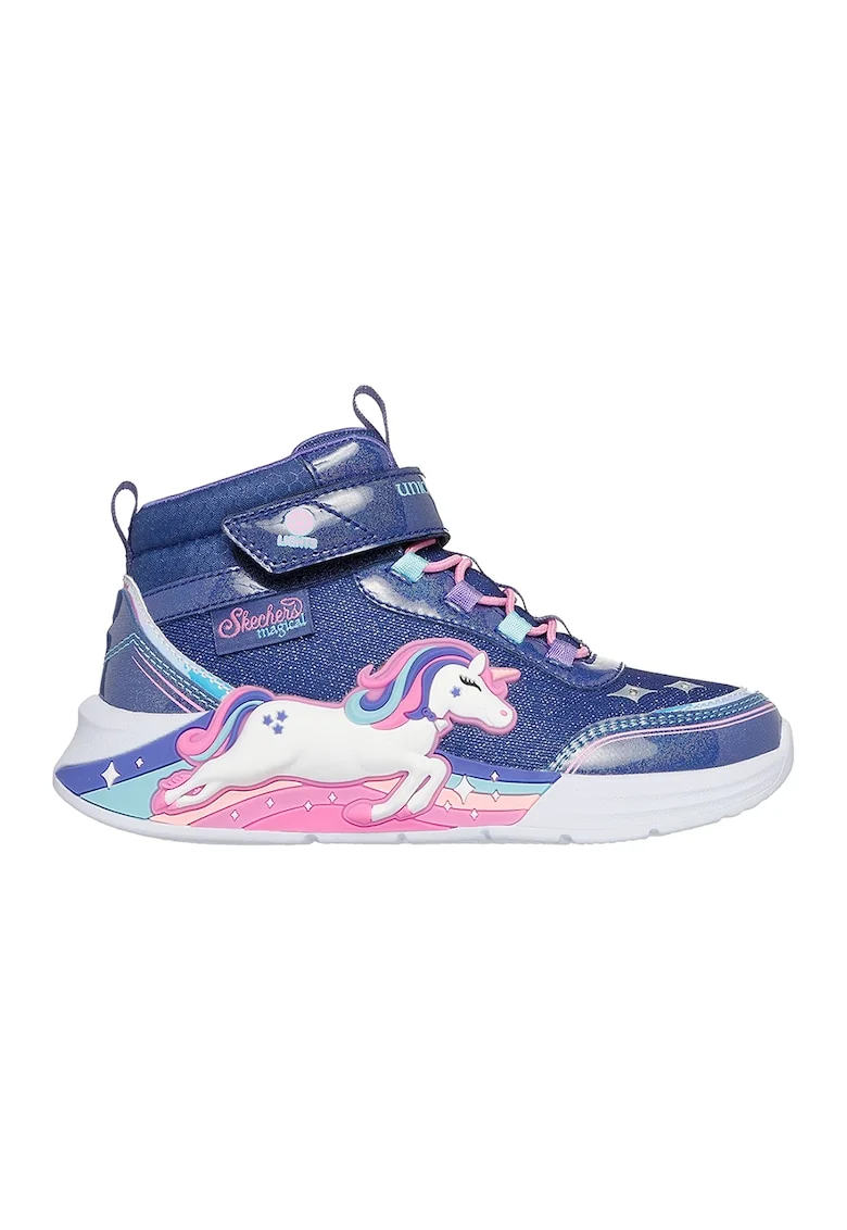 Pantofi sport cu aspect stralucitor si lumina led Unicorn Chaser, Albastru prafuit/Roz