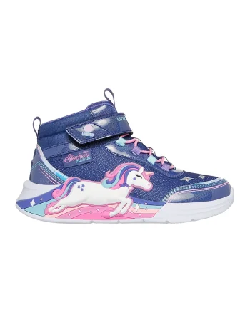 Pantofi sport cu aspect stralucitor si lumina led Unicorn Chaser, Albastru prafuit/Roz
