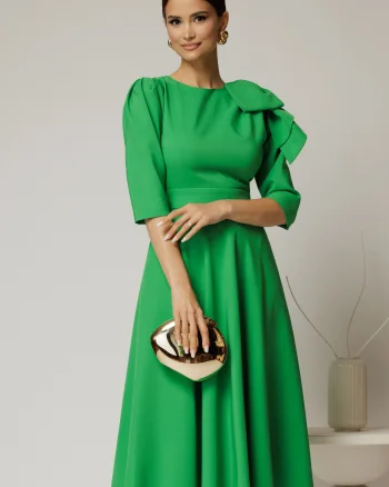 Rochie midi verde clos cu funda ampla pe umar si cordon detasabil