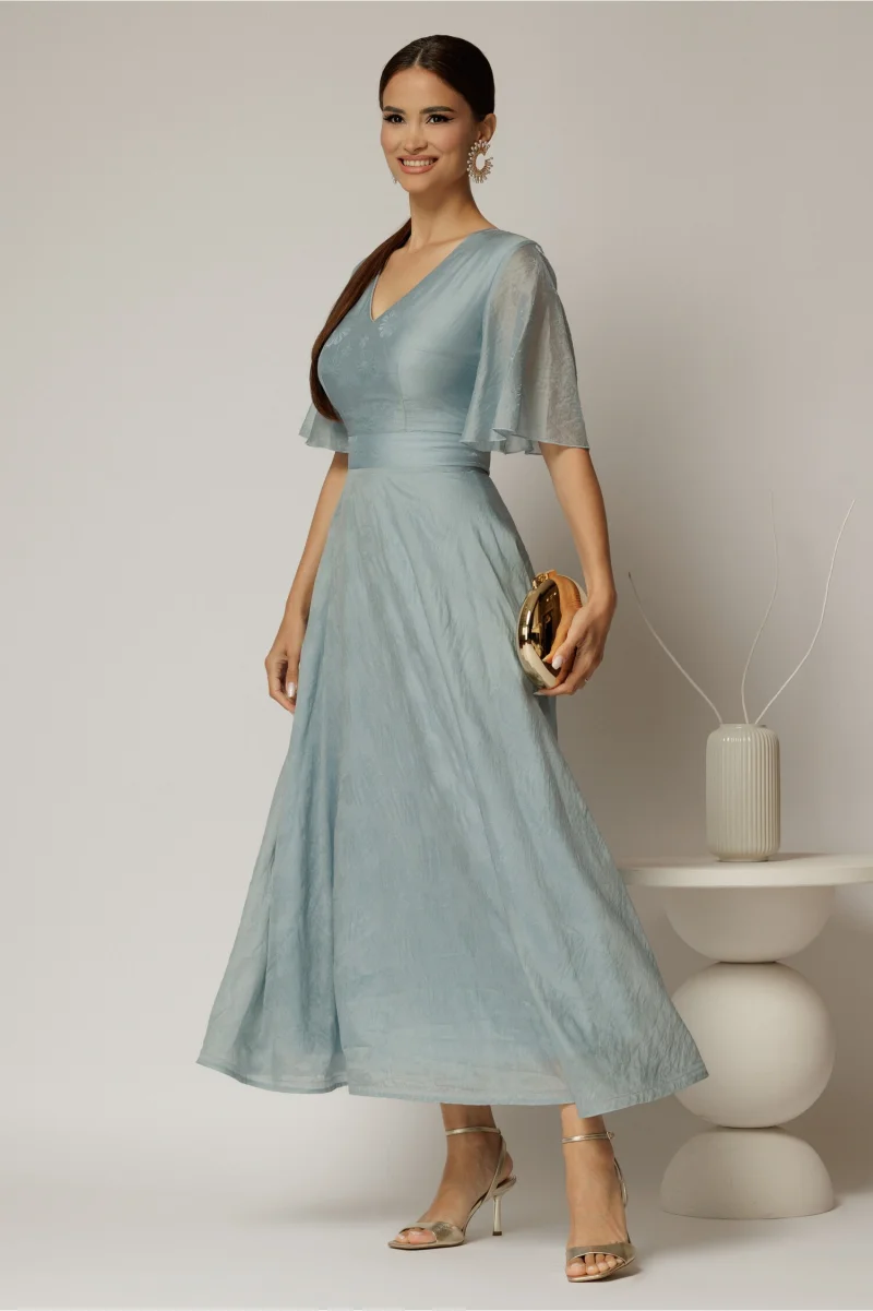 Rochie DY Fashion midi bleu din tencel cu insertii sidefate