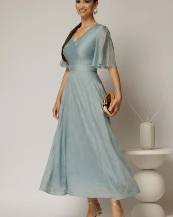 Rochie DY Fashion midi bleu din tencel cu insertii sidefate