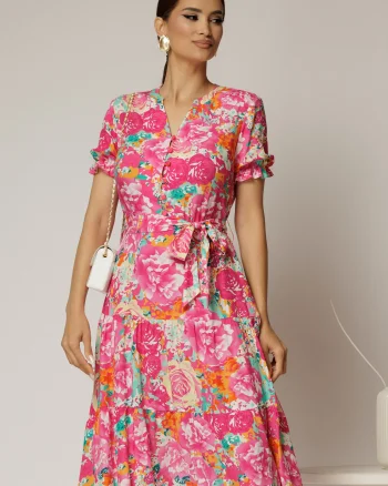 Rochie midi din viscoza cu imprimeu floral fucsia