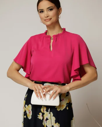 Bluza DY Fashion fucsia cu cret la guler si decupaj la decolteu