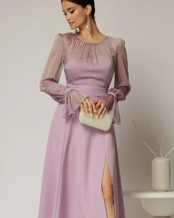 Rochie DY Fashion midi lila de ocazie cu voal la bust