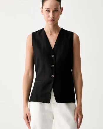 Tommy Hilfiger vestă cu un singur rând de nasturi pentru femei cu amestec de in