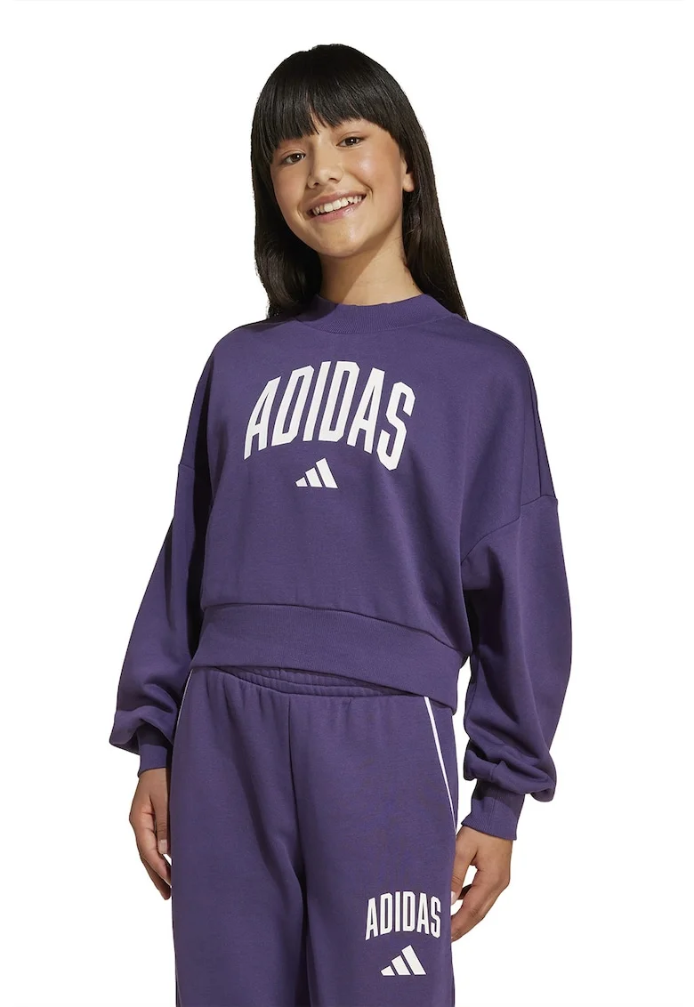 Bluza de trening din amestec de bumbac cu logo, Alb/Violet