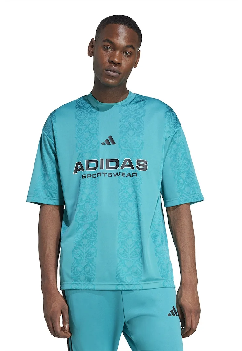 Tricou cu decolteu la baza gatului si imprimeu logo, Verde persan