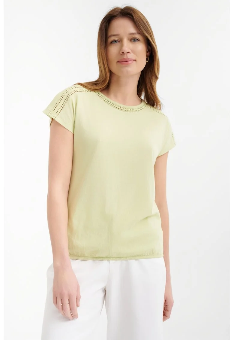 Tricou din bumbac si modal cu perforatii, Galben pal
