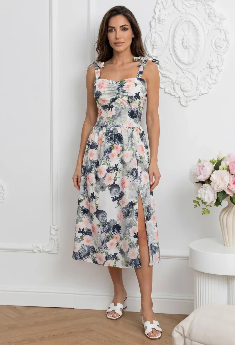 Rochie midi alba cu imprimeu flo...